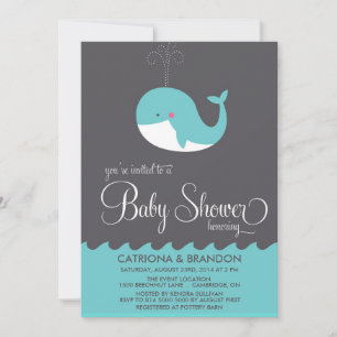 Cute Blue Baby Whale Baby shower Invite Kaart