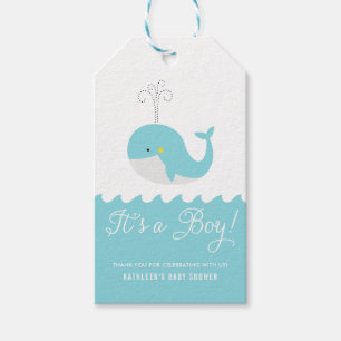 Cute Blue Baby Whale Het is een Baby shower Label  Cadeaulabel