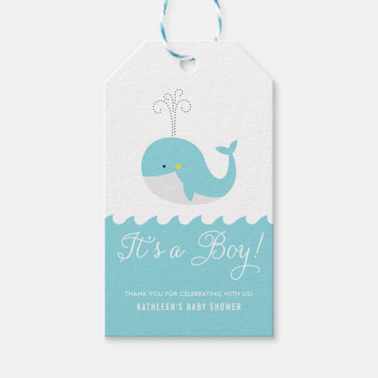 Cute Blue Baby Whale Het is een Baby shower Label Cadeaulabel (Voorkant)