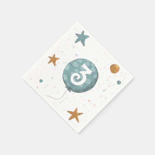 Cute Blue Balloon Boy Third Birthday Party Servet (Hoek)