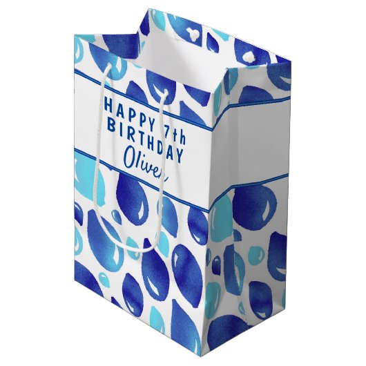 Cute Blue Balloon Pattern Boy's Birthday Medium Cadeauzakje (Voorkant Gekanteld)