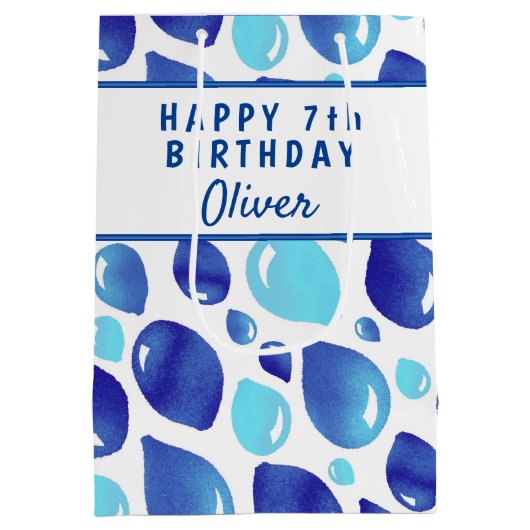 Cute Blue Balloon Pattern Boy's Birthday Medium Cadeauzakje (Achterkant)