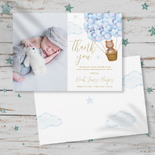 Cute Blue Balloons Beer Newborn Baby Foto Bedankkaart