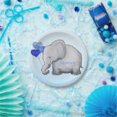 Cute Blue Balloons Elephant Boy Baby shower Papieren Bordje (Feest)