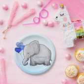 Cute Blue Balloons Elephant Boy Baby shower Papieren Bordje (Feest)