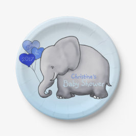 Cute Blue Balloons Elephant Boy Baby shower Papieren Bordje