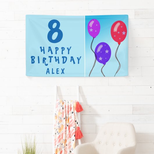 Cute Blue Balloons kinderen Birthday Party Spandoek (Insitu)