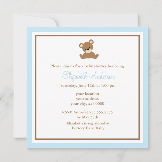Cute Blue Beer Baby shower Kaart (Voorkant)