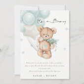 Cute Blue Beer Ballon Baby Aankondiging Kaart (Voorkant)