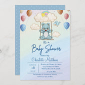 Cute Blue Beer Swing Rainbow Baby shower Kaart (Voorkant / Achterkant)