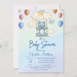 Cute Blue Beer Swing Rainbow Baby shower Kaart
