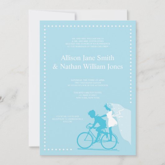 CUTE Blue Bicycle Couple Weddenschap Kaart (Voorkant)