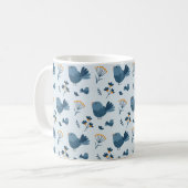 Cute Blue Bird and Berries illustrated Pattern Koffiemok (Voorkant links)