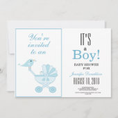Cute Blue Bird Baby Carriage Chevron Baby shower Kaart (Voorkant)