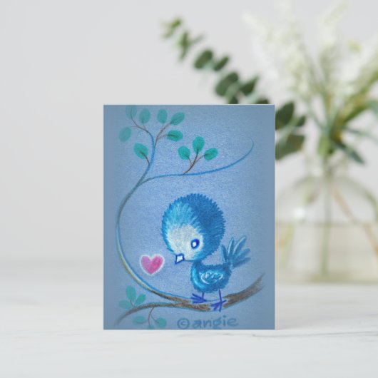 Cute Blue Bird Briefkaart (Staand voorkant)