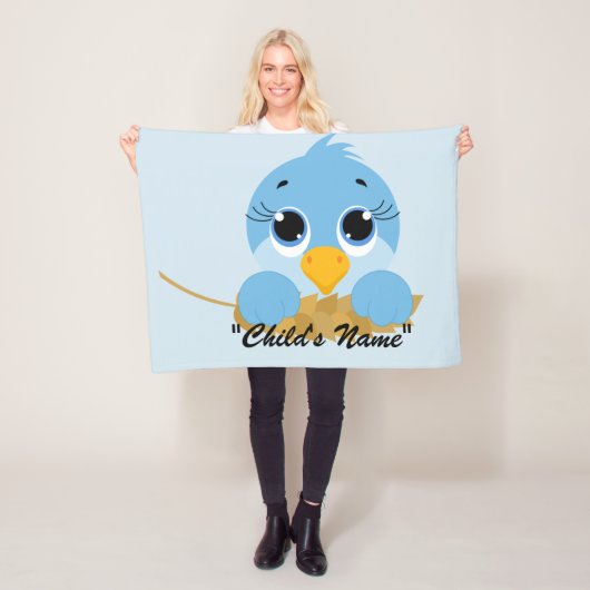 Cute Blue Bird Design Baby Wieg Fleece Blanket (In situ)