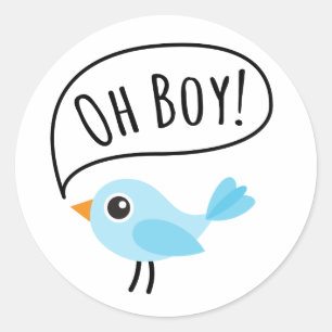 Cute blue bird gezegde Oh boy cartoon baby shower Ronde Sticker
