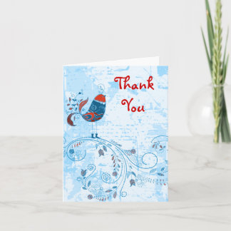 Cute Blue Bird Girly Retro Floral Mode Bedankkaart