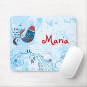 Cute Blue Bird Girly Retro Floral Mode Muismat (Met muis)