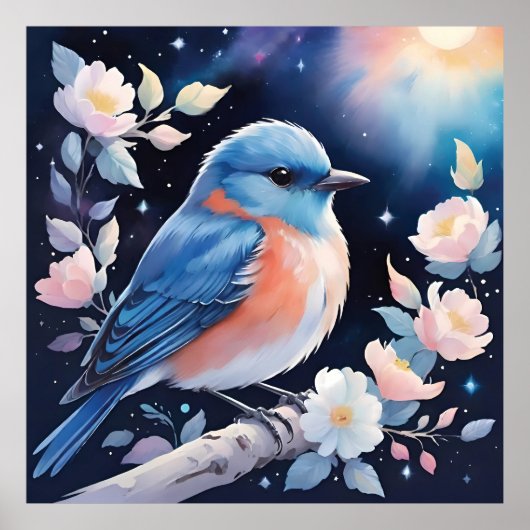 Cute blue bird illustration poster (Voorkant)