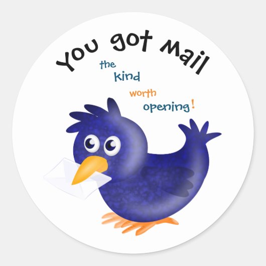 Cute Blue Bird, jij hebt mail Ronde Sticker (Voorkant)