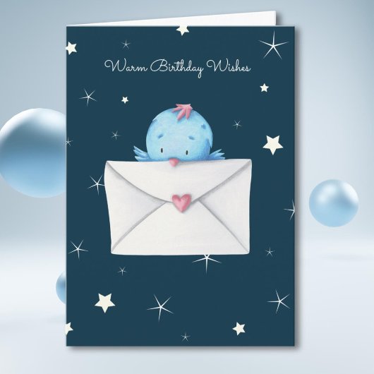Cute Blue Bird met Letter Personalized Birthday Kaart