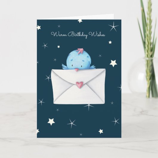 Cute Blue Bird met Letter Personalized Birthday Kaart (Voorkant)
