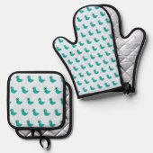 Cute blue bird ovenwant & pannenlap set (Voorkant / Achterkant)