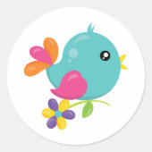Cute blue bird ronde sticker (Voorkant)