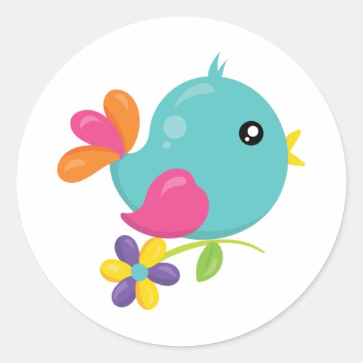 Cute blue bird ronde sticker (Voorkant)