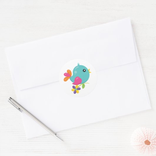 Cute blue bird ronde sticker (Envelop)