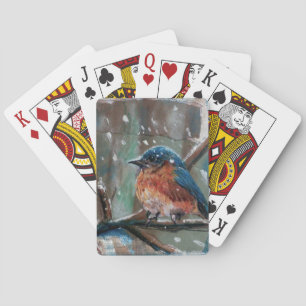 Cute Blue Bird Song Bird Winter Painting Pokerkaarten