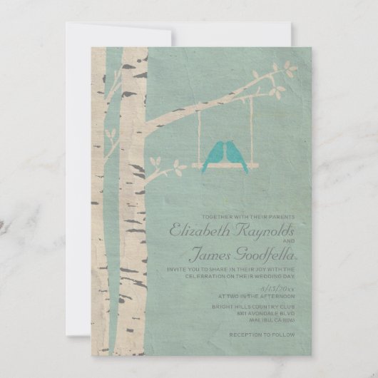 Cute Blue Birds Wedding Invitations Kaart (Voorkant)