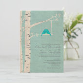 Cute Blue Birds Wedding Invitations Kaart (Staand voorkant)