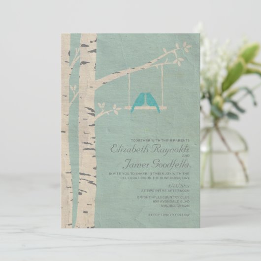 Cute Blue Birds Wedding Invitations Kaart (Staand voorkant)