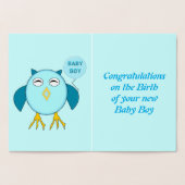 Cute Blue Birthday Boy Owl Folie Kaart (Binnen)