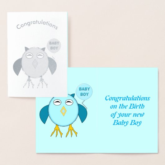 Cute Blue Birthday Boy Owl Folie Kaart (Display)