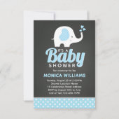 Cute Blue Black Chalkboard Elephant Baby shower Kaart (Voorkant)