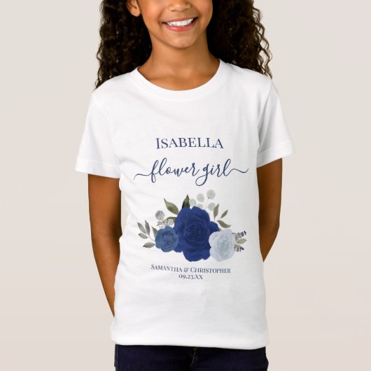 Cute Blue Boho Chic Roses Flower Girl Gift Wedding T-shirt (Voorkant)
