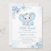 Cute Blue Boho Waterverf Elephant Boy Baby shower Kaart (Voorkant)