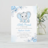 Cute Blue Boho Waterverf Elephant Boy Baby shower Kaart (Staand voorkant)