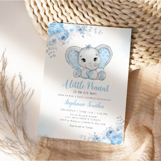 Cute Blue Boho Waterverf Elephant Boy Baby shower Kaart