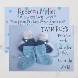 Cute blue booties boy twins baby shower nodigen kaart