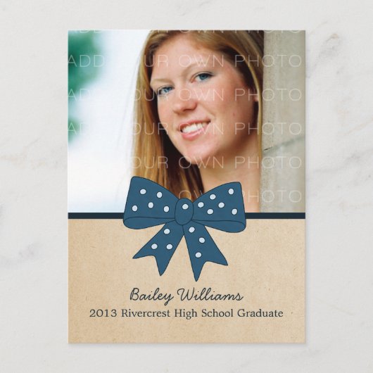 Cute Blue Bow Afstuderen Briefkaart (Voorkant)