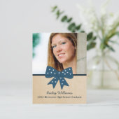 Cute Blue Bow Afstuderen Briefkaart (Staand voorkant)