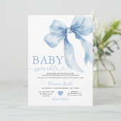 Cute Blue Bow Coquette Baby Sprinkle Baby Shower Kaart (Staand voorkant)