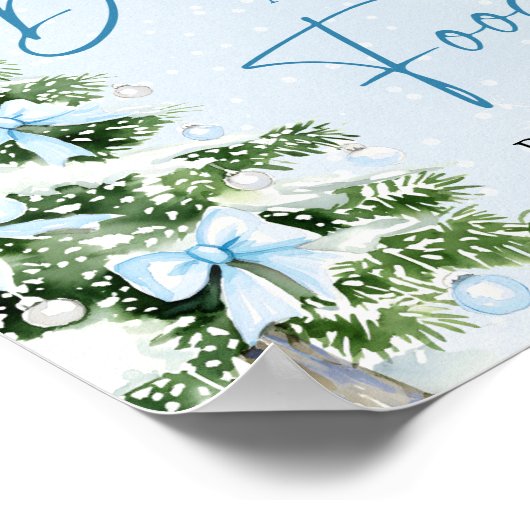 Cute Blue Bows Christmas Tree Food and Drinks Poster (Hoek)
