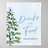 Cute Blue Bows Christmas Tree Food and Drinks Poster (Voorkant)