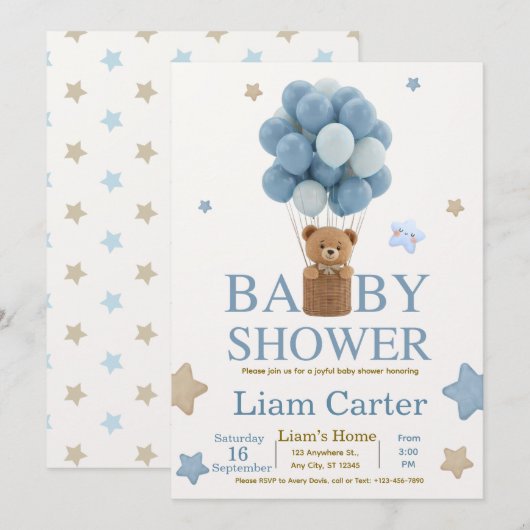 Cute Blue Boy Baby Shower Invitation Bedankkaart (Voorkant / Achterkant)
