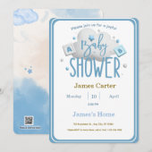 Cute Blue Boy Baby Shower Invitation Kaart (Voorkant / Achterkant)